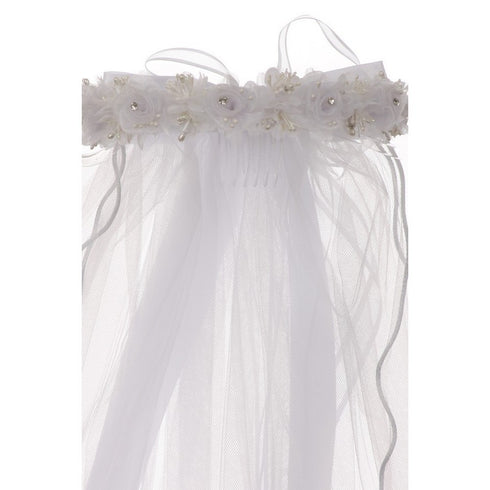 Rain Kids Girls White Rhinestone Flower Crown Communion Flower Girl Veil - SophiasStyle.com